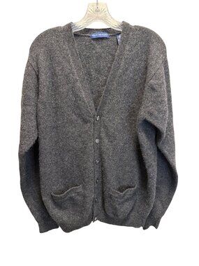 John Ashford Mens Gray 100% Wool Cardigan Sweater With Button Front & Pockets La
